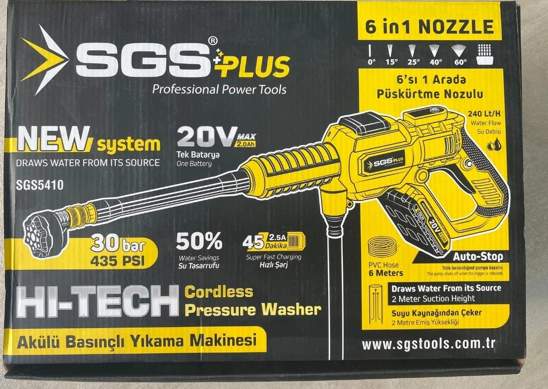 AKÜLÜLÜ -ŞARJLI BASINÇLI YIKAMA MAKİNASI   30 BAR  435 PSİ  SGS PLUS 5410
