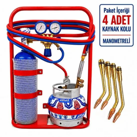 OKSİJEN KAYNAK SETİ 6 LT PİKNİK TÜPLÜ MANOMETRELİ (4 Adet Kaynak Kollu)
