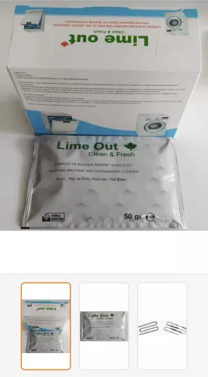 LİME OUT ÇAMAŞIR BULAŞIK MAKİNESİ TEMİZLEYİCİ KİREÇ SÖKÜCÜ YAĞ ÇÖZÜCÜ (50gr 5’li paket )