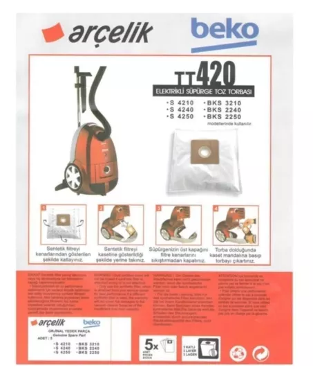 Arçelik TT 420 Süpürge Toz Torbası 5li 4210 JAGUR