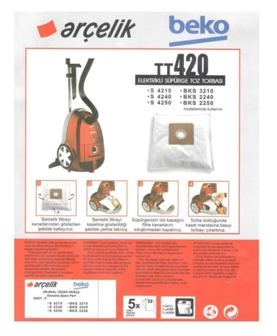 Arçelik TT 420 Süpürge Toz Torbası 5li 4210 JAGUR