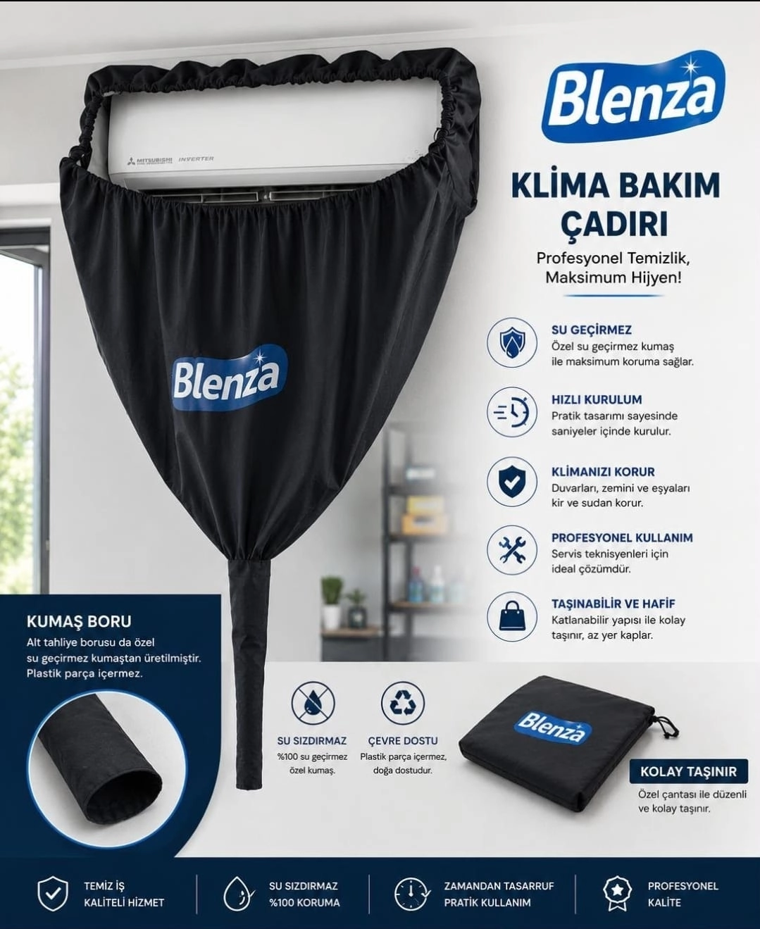 Klima Temizleme Bezi – Klima Temizlik Çadırı – Ev Tipi Klima Yıkama Koruma Seti SPLİT TİPİ KLİMA TEMİZLEME KİTİ